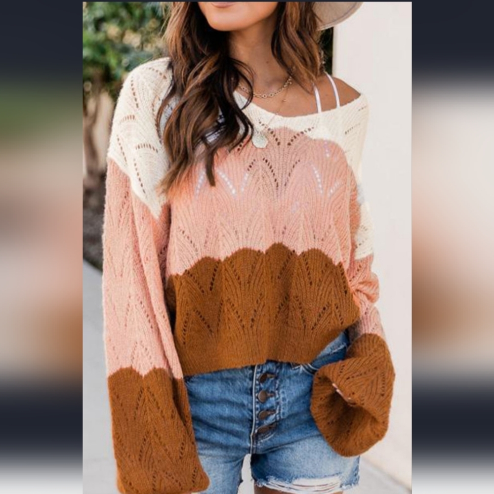 New Puff Sleeve Color Block Sweatshirt - Picture 6 of 11